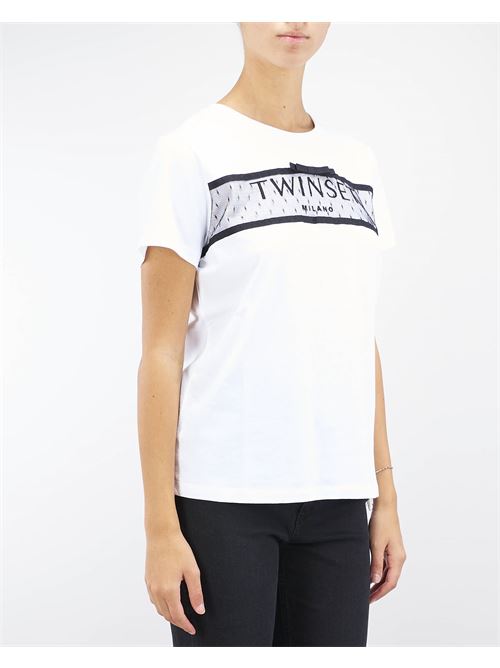 T-shirt con balza in tulle e ricamo logo Twinset TWIN SET | T-shirt | TT22901